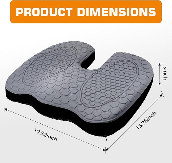 Kingfun Seat Cushion - Foam Seat Cushion for Office Chairs & Car Cooling Gel Memory - Seatssciatica & Hip & Coccyx Pain Relief Desk Chair Cushion for Long Sitting Office Workers, Gaming, Car Drivers
