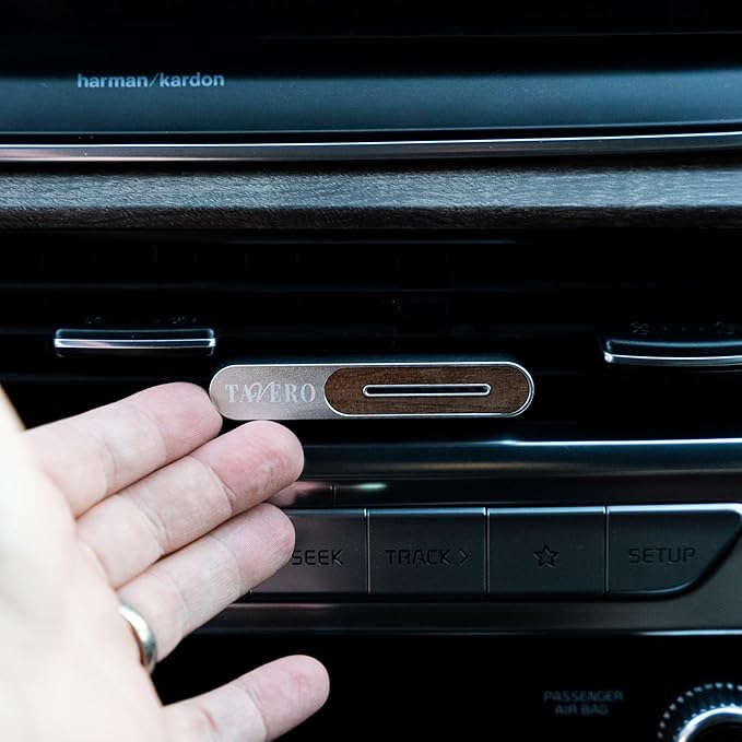 Luxury Car Air Freshener Vent Clip – Refillable Aluminum & Walnut Wood Diffuser, Minimalist Vent Freshener, Long-Lasting Scent - 1 Month Wick - 1 Pack