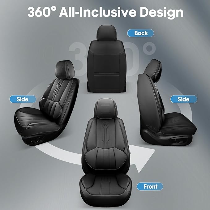 AOOG Car Seat Covers Custom Fit for Ford F150 2009-2026, Faux Leather Seat Cover Set for 2017-2025 F250 F350 F450, Accomodating Regular Cab Super Cab Super Crew Pickup Truck Cushions(Black, Full Set)