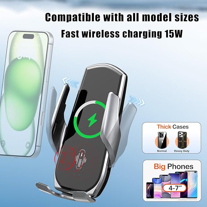 Car Phone Mount for Ford Explorer 2011–2019, 15W Wireless Fast Charging Auto-Clamping Vent Phone Holder, One-Hand Operation, Hands-Free, 360° Adjustable, Without Blocking Airflow