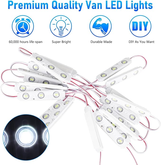 Linkstyle 60 LED 12V Van Interior Light Kits, 12V LED Light Strip, Super Bright Ceiling Work Lamp Enclosed Trailer Lights for Auto Truck Van RV Boats Bus Christmas Decor, 20 Modules