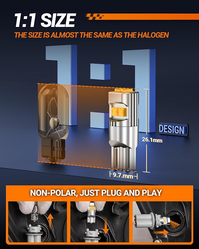 SEALIGHT 194 LED LightBulb 6000K,Amber,Pack of 4