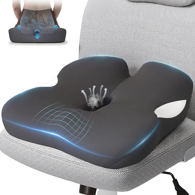 18.5" x 16.5" Extra Large Memory Foam Cushion, Tailbone Pain Relief Cushion for Long Sitting Soft Hip Support, Breathable X Large Donut Pillow Desk Chair Cushion for Office, Home, Driving