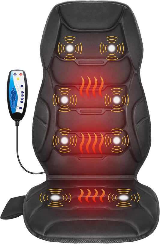 COMFIER Massage Seat Cushion, Back Massager with 8 Vibration Nodes & 5 Modes, Adjustable Chair Massage Pad with Heat for Home Office, Heated Chair Pad,Gifts for Men,Women