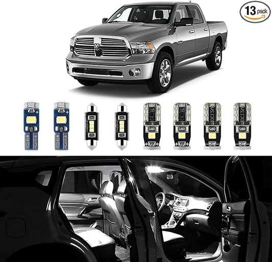 EASY EAGLE LED Car Interior Lights, Super Bright Bulbs - for Dodge Ram 2009 2010 2011 2012 2013 2014 2015 2016 2017 2018 Pickup Truck 1500 2500 3500 - Kit Package Includes 13 LED Light Accessories