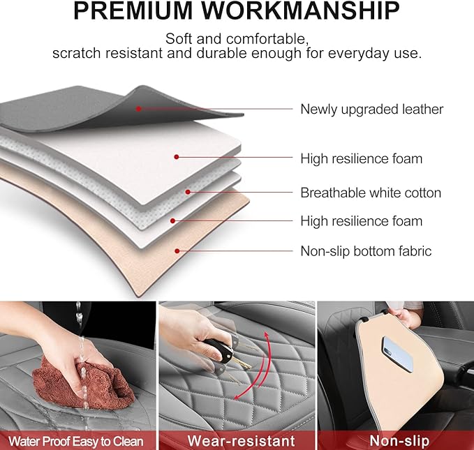 1 Pack Leather Front Car Seat Cover, Universal Sideless Car Seat Protector with Storage Pocket and Seat Belt Pad, Waterproof Automotive Seat Cover Cars Trucks SUV(Grey)