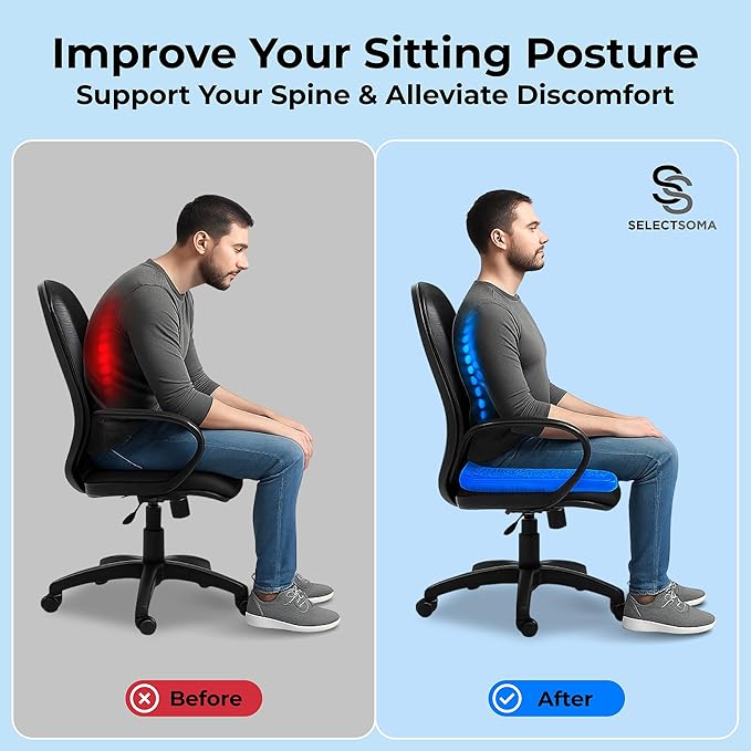 SelectSoma Super Large Gel Seat Cushion for Long Sitting - 18.5" x 17.5" - Breathable Cooling Design - Pressure Relief for Sciatica, Tailbone & Back - Office Chair, Wheelchair, Car & Truck Cushion