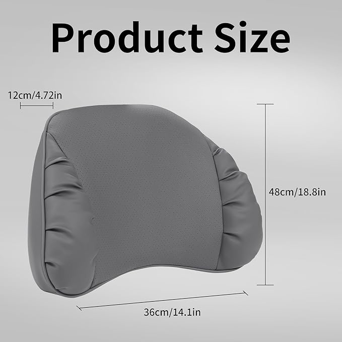 Lumbar Support Pillow for Car Seat, Memory Foam Leather Lumbar Pillow for Lower Back Pain Relief - Back Cushion for Driving - Chair Support for Office Chair, Gaming Chair, Gray, 1 Pack
