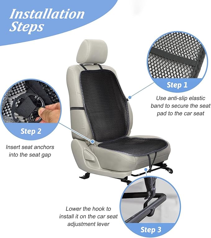 YUNZLAN Cool Car Cushion Cover Set Breathable Mesh Car Seat Cushion (Black, 1 Pack Seat Pad+1 Pack Back Cushion)