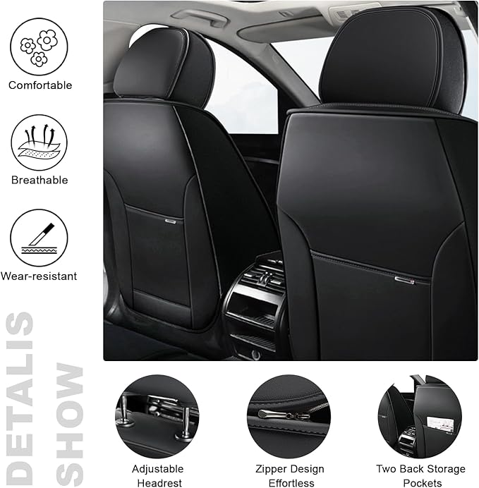 2 Car Seat Covers for Toyota Highlander 2001-2026 Breathable Leather,Waterproof Car Seat Protectors with Comfort Headrest Pillows,Automotive Vehicle Cushion with Storage Pockets (Luxury,Orange)