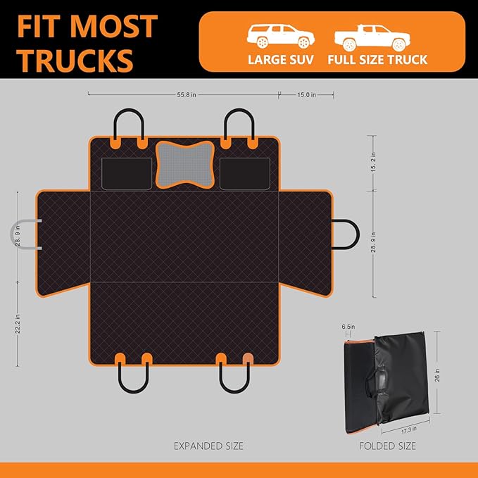 Back Seat Extender for Dogs,Dog Car Seat Cover for Back Seat with Hard Bottom Holds 500 lbs,Car Seat Protector,Waterproof Extender for Dogs,Pet Bed for Full Size F150/RAM1500/Silverado Crew Cab Pickup