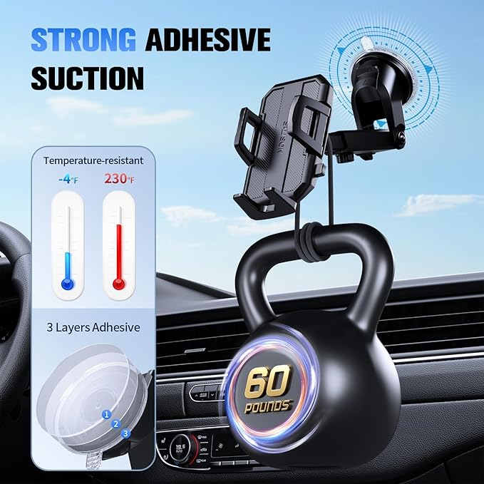 3 in 1 Car Phone Holder, Dashboard & Windshield & Vent Universal Car Mount Phone Holder for Your Car, Cell Phone Holder Truck for iPhone 17 16 15 Pro Max 25 Samsung, Matte Black