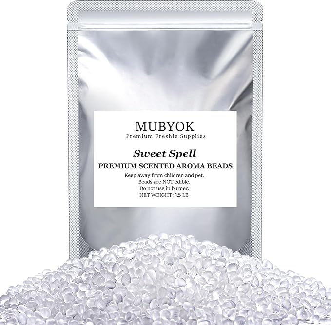 MUBYOK 1.5LB Sweet Spell Premium Scented Aroma Beads for Making Car Freshies Supplies PreScented Beads for Car Air Freshener Sachets Long-Lasing Scent