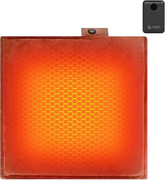 SAVIOR HEAT Portable Heated Seat Cushion 3 Heat Settings Battery Opearted 10000mAh Butt Pillow USB Rechargeable Heating Seat Cushion Heated Seat Cover Pad for Stadium Home Use Fishing Camping Yard