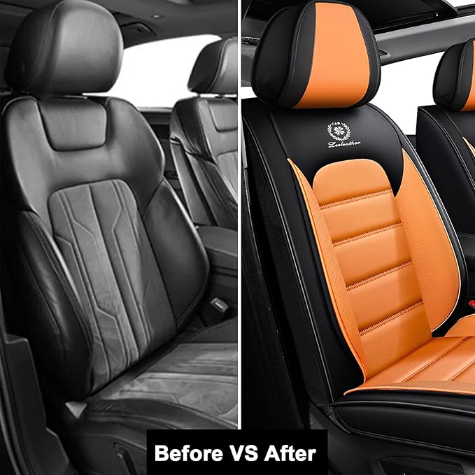 2 Seat Covers for Chrysler Pacifica 2004-2026 Breathable Car Seat Covers,Anti-Slip Waterproof Car Seat Protectors with Airbag,Automotive Vehicle Cushion with Storage Pockets (Standard,Orange)
