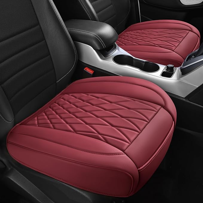 CAR PASS 2 Pack Leather Front Car Seat Covers, Bottom Seat Covers Full Wrapped with Storage Pocket, Anti-Slip Leather Seat Protectors,Waterproof Seat Cushion Pad Universal Fit Cars SUV Truck, Burgundy