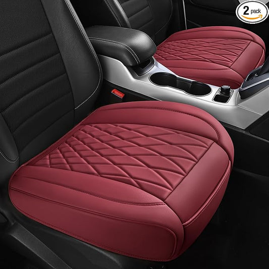 CAR PASS 2 Pack Leather Front Car Seat Covers, Bottom Seat Covers Full Wrapped with Storage Pocket, Anti-Slip Leather Seat Protectors,Waterproof Seat Cushion Pad Universal Fit Cars SUV Truck, Burgundy