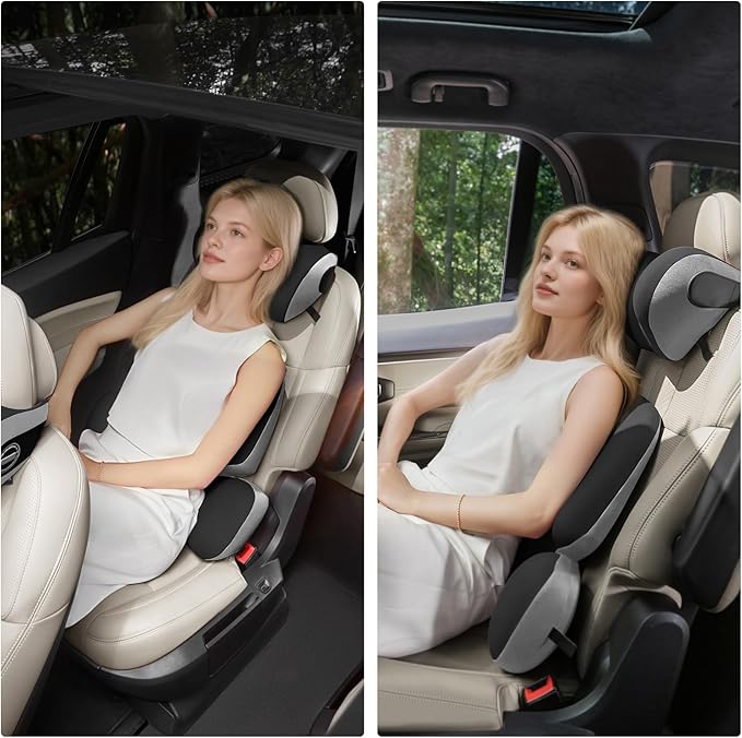 BEBAS Car Headrest Pillow, Memory Foam Neck Support Pillow for Cars - Ergonomically Designed for Long Drives, Travel & Commuting, Pain Relief with Removable & Washable Cover (Black, 1-Pack)