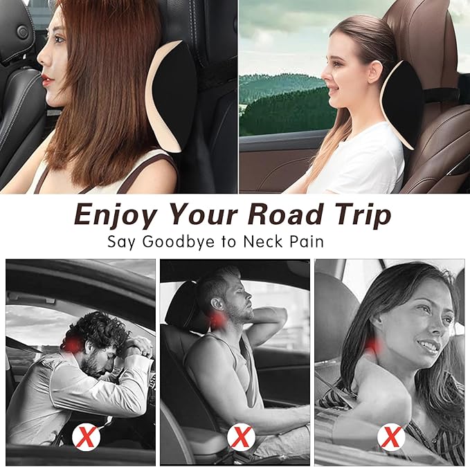 SPRFUFLY Make Restful Car Headrest Pillow, Car Pillow for Driving with Adjustable Strap, Breathable Removable Cover & Ergonomic Design - Softness Travel Car Neck Support Pillow(Beige, 1PC)