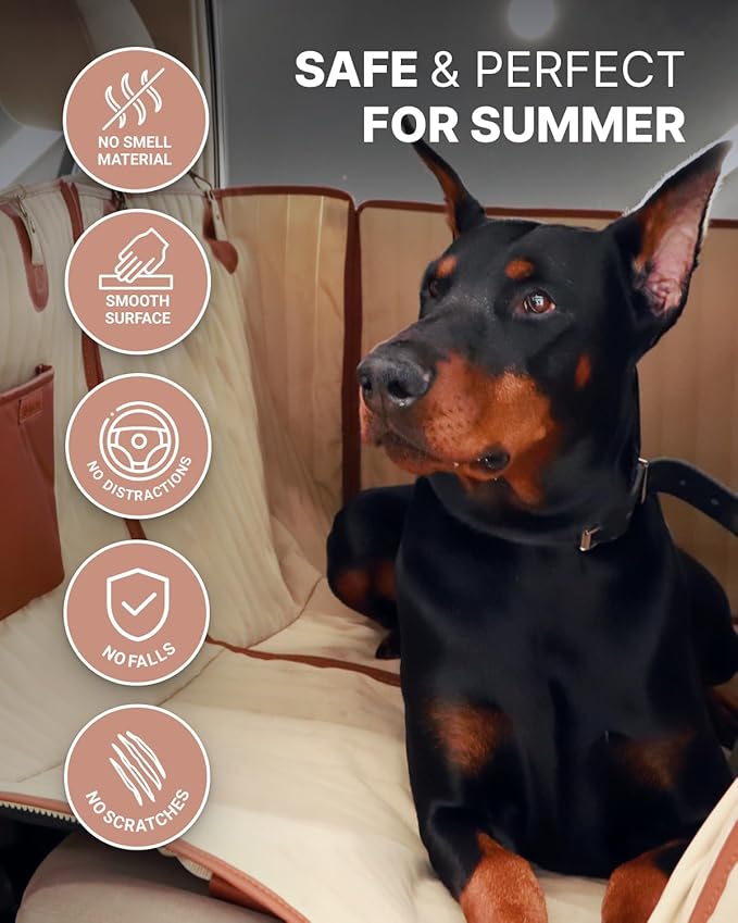 Owleys Back Seat Extender for Dogs Premium Dog Hammock for Car | Back Seat Pet Cover for Dogs | Dog Covers for Cars Back Seat (Begie for Summer)
