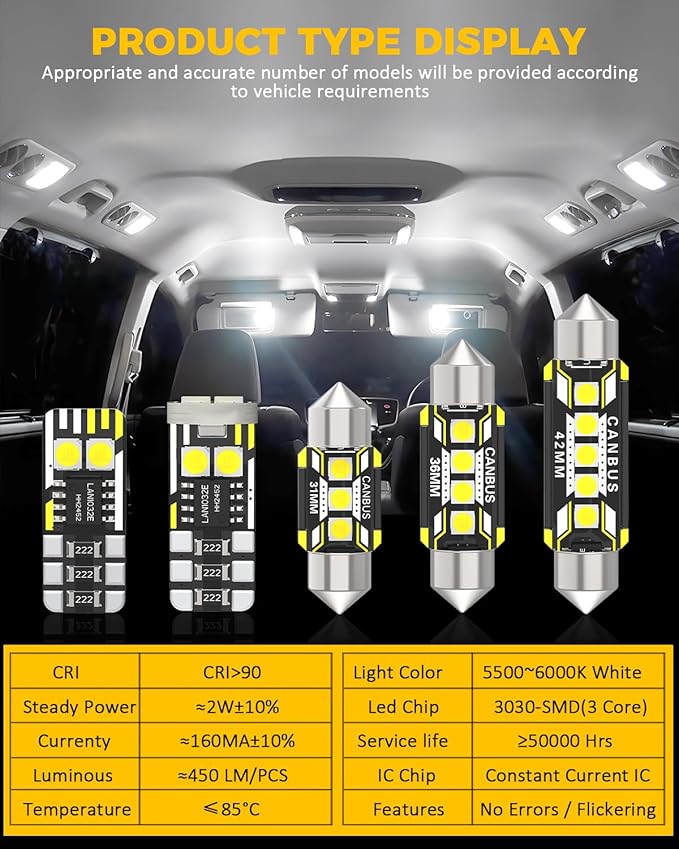 BMT xms Car Interior LED Light Replacement for Kia Sportage QL NQ5 2017-2023,6000K Super Bright Interior Light Bulbs Package, 9pcs