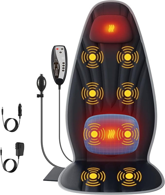SLOTHMORE Back Massager for Chair, Seat Massager for Full Back with 8 Vibrating Motors and 2 Heat Levels, Massage Chair Pad with Lumbar Support Suitable for Office/Home/Lover/Friends/Christmas