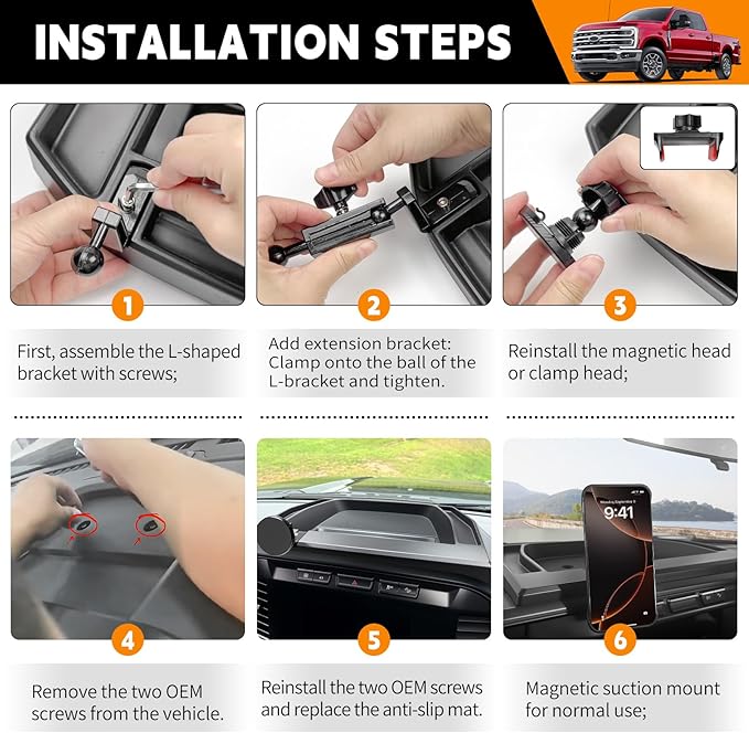 8”Screen Dashboard Phone Holder Compatible with 2023-2026 Ford Super Duty XL F250 F350 F450 Center Console Organizer Dash Tray Phone Mount for 2024 Super Duty Accessories(F250-450 2023-2026)