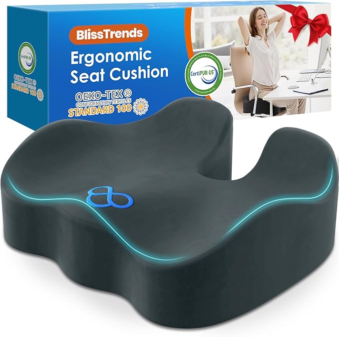 BlissTrends Seat Cushion,Thick Memory Foam Cushions for Office Chair, Car Seat, Airplane, Relieving Pressure Tailbone Sciatica Back Pain for Office Workers, Car Drivers 4.7in Thick DarkGreen