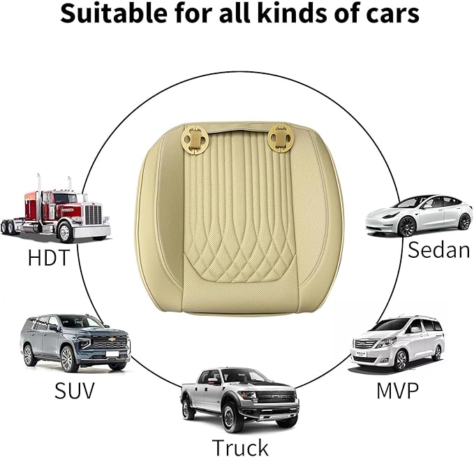 KAYI Car Seat Cover, Memory Foam Car Seat Cushion, Non-Slip Bottom Breathable Car Seat Cover, Relieve Tailbone Pain, Car Seat Protector, Suitable for 95% of Vehicles (Beige, 2 Pack)