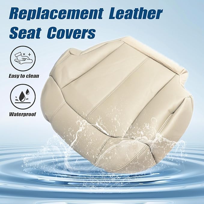 GXARTS Driver and Passenger Side Bottom and Top Lean Back Replacement Leather Seat Cover and Driver Foam Cushion Pad Compatible with Chevy Tahoe Suburban 1500 2500 1999-2002 Shale Light Tan #522/922