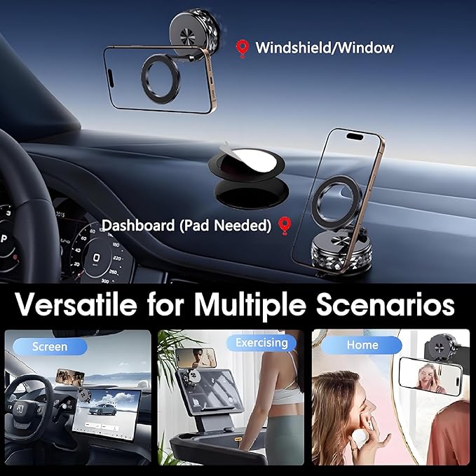 New Vacuum Magnetic Car Phone Holder 360° Rotation Upgraded Reinforced 98LBS Ultra Suction Cup & N52 Magnetic Force Car Mount for Mag-Safe Cell Phone Holders for Your Car/Gym/Mirror Mount