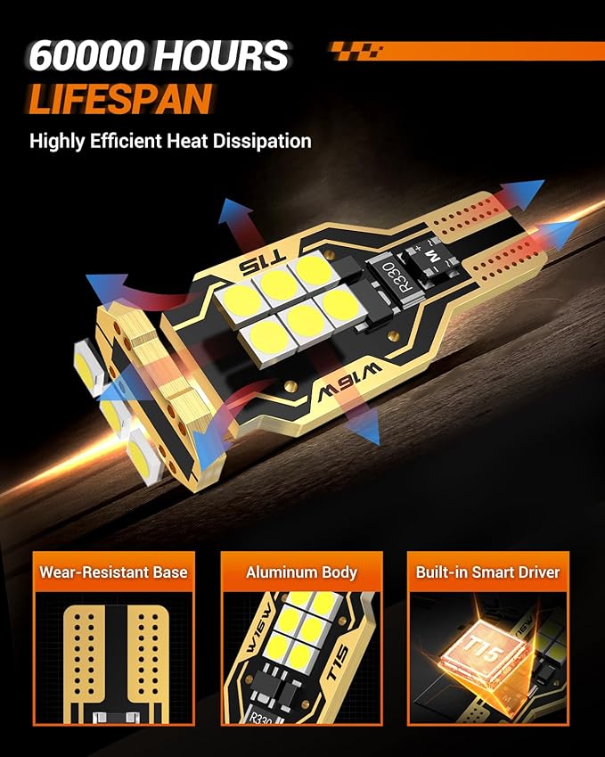 SEALIGHT 921 LED Bulb Reverse Light 500% Super Bright T15 Reverse Light Bulb 3030-SMD Chipsets Canbus Error Free 906 W16W 922 912 921 LED Bulb for Backup Lights, 6000K White Pack of 2