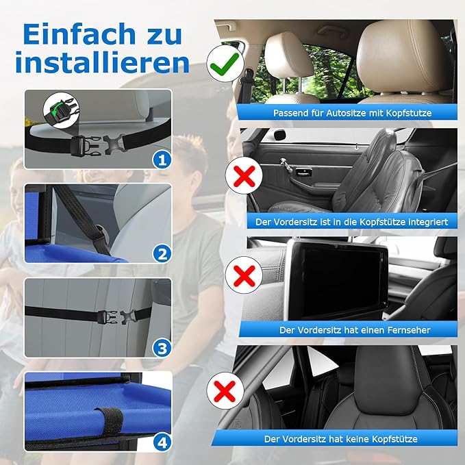 Car Seat Organizer with Table Tray, 2Pack Backseat Car Organizer with 9 Storage Pockets for Bottle Snack Books on Travel Road Trip Essentials for Kid Adult(Blue)