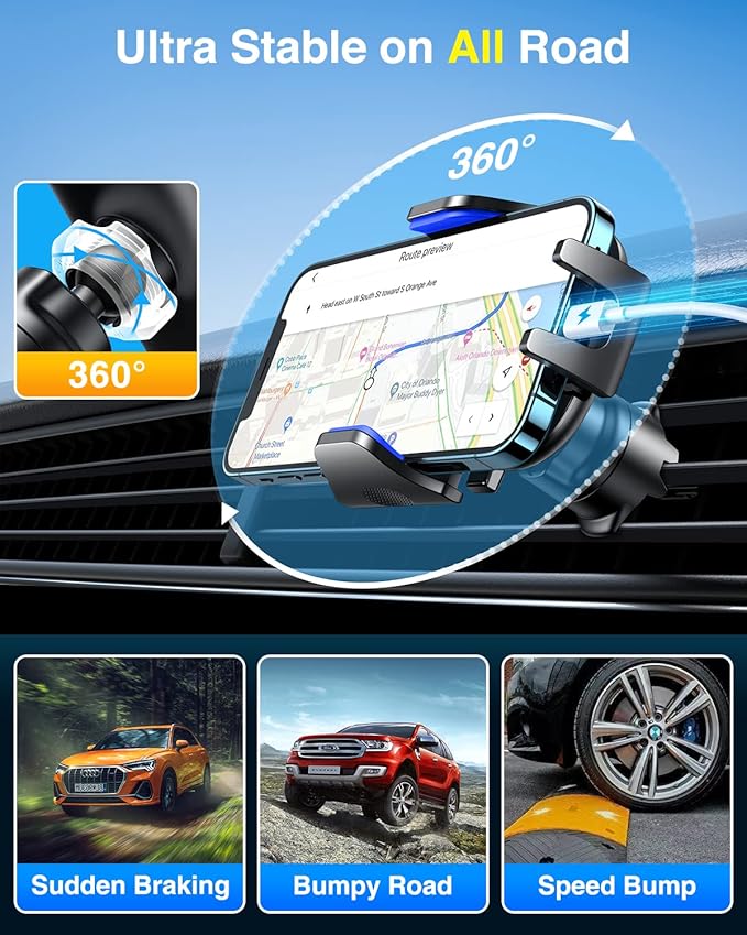 VANMASS [True Military-Grade] Car Phone Holder [Best Suction & Clip] Cell Phone Mount for Dashboard Windshield Vent Truck Cradle Dash Stand for iPhone 15 Pro Max 14 13 12 Android, Blue