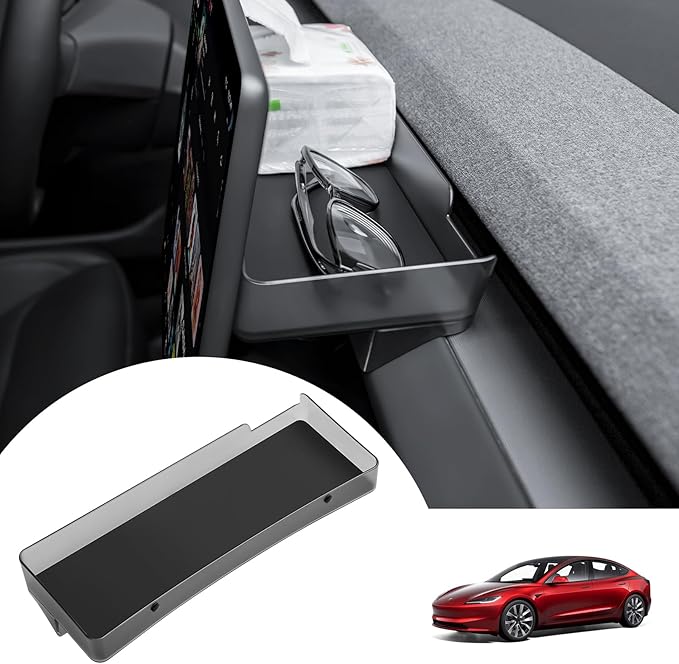 for Tesla Model 3 2026 Upgrade Behind Screen Storage Box Dashboard Organizer Tray Non-Slip Sunglass Holder Tissue Holders for 2024-2026 Tesla Model 3 and 2025-2026 Model Y Juniper