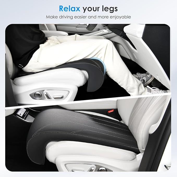 FLORICH Car Seat Extender Leather Car Seat Extender Leg Support Cushion for Driver Seats Office Chair Car Seat Cushion Legs Rest Pads-Dark Black