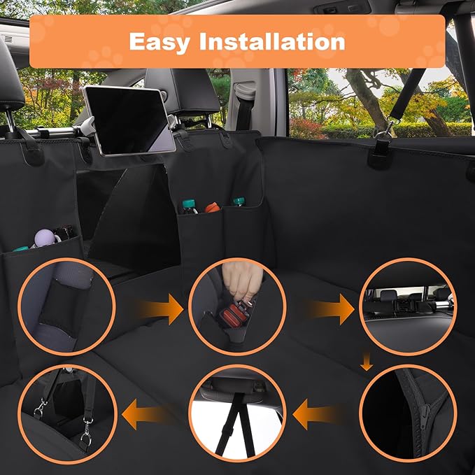 Furri&Me Dog Car Seat Cover, Back Seat Cover for Dogs Pet Car Seat Protector 400lbs Capacity Waterproof Non-Slip Bench Hard Bottom Car Seat Cover for Most Cars Trucks SUVs(Black)