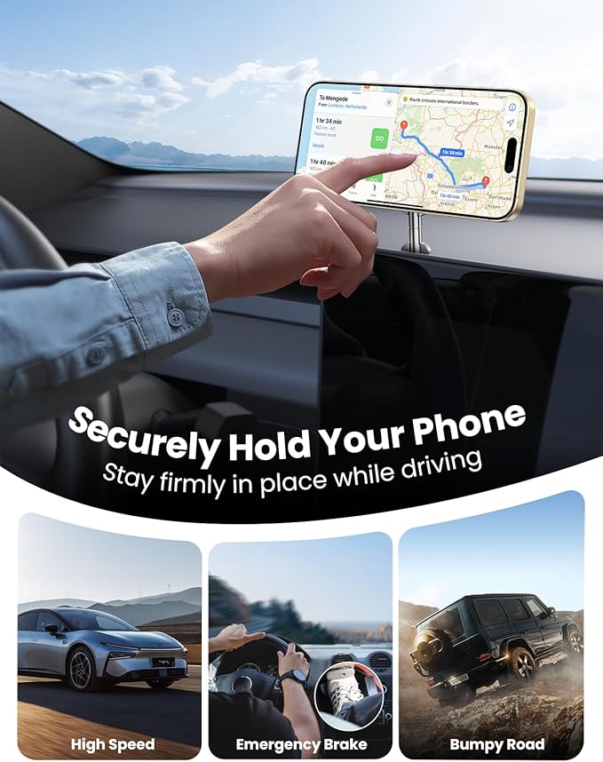 Magnetic Car Phone Holder with Suction Cup, [90LBS Vacuum Suction & 2800GF Strong Magnetic] Phone Holders for Your Car, 360° Adjustable Car Phone Mount for MagSafe, iPhone 17 16 15, Android