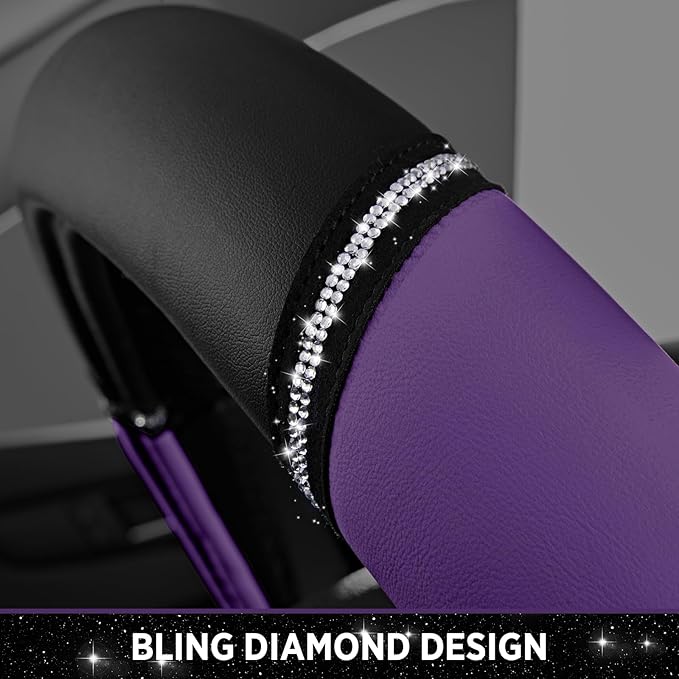 Road Comforts Leather Steering Wheel Cover - Made with PVC Leather - Anti-Slip, Universal Fit 14 1/2 inches to 15 inches - Purple