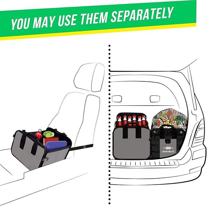 Modular 4-Section XL Trunk Organizer – Car Storage for Groceries, Tools, Sports Gear, Emergency Kits – Extra Large Multi-Compartment Cargo Box, Collapsible & Heavy Duty – Gray
