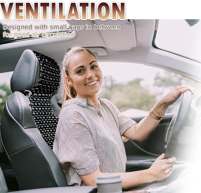 VaygWay Beaded Seat Cushion Car Driver Seat Cover with Durable & Double Strung Natural Wood Beads- Cooling Comfort Ventilated Massaging Support Cushion for Auto Cars -1 Pack Black