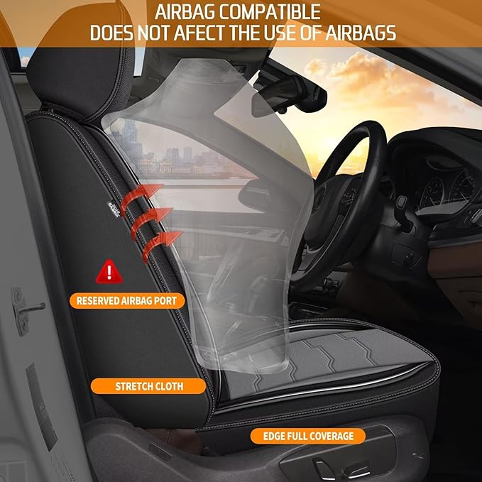 Car Seat Covers Fit for Hyundai Accent 2017-2024 2025 Waterproof Faux Leather Seat Covers Cushion Protector Car seat Covers Compatible Airbag(5 Seats, Black-Grey)