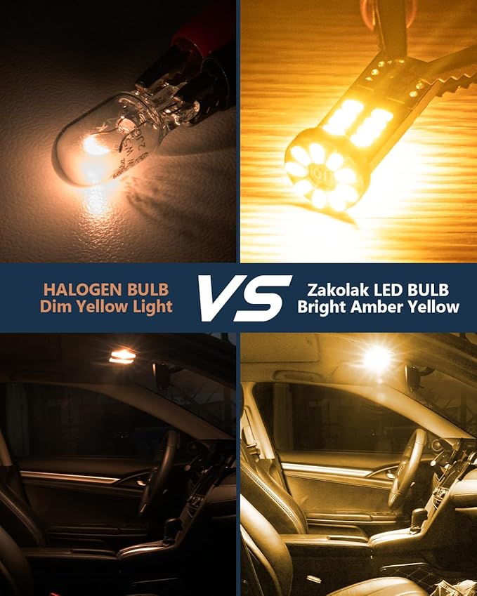 10Pcs 194 T10 168 W5W 2825 LED Bulb, Super Bright LED Car Interior Dome Map Camper RV License Plate Light Bulbs, Upgraded 25-SMD 3014 Chipsets 12V 400LM Amber Yellow