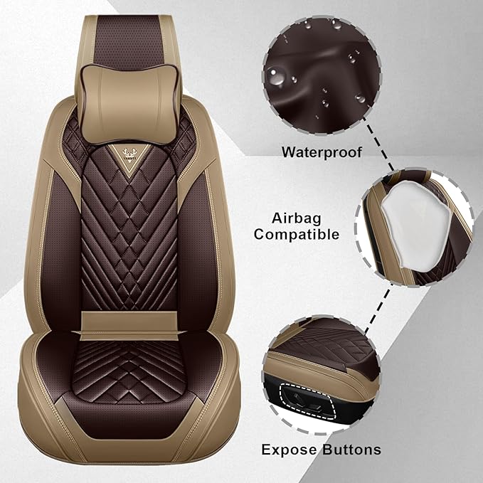 Full Set Car Seat Covers for Ford F-150 F-250 F-350 XL XLT STX Lariat King Ranch Platinum Raptor Waterproof Seat Covers 2009-2025, Anti-Slip Seat Protectors(Luxury 5 Seats/Brown Coffee)