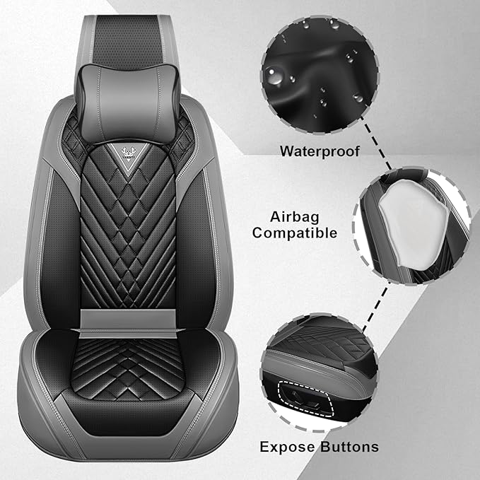 Full Set Car Seat Covers for Ford F-150 F-250 F-350 XL XLT STX Lariat King Ranch Platinum Raptor Waterproof Seat Covers 2009-2025, Anti-Slip Seat Protectors(Luxury 5 Seats/Gray Black)