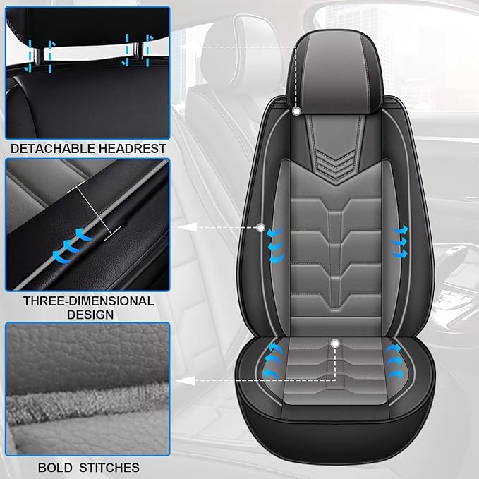 2PCS Front Seat Covers Fit for Lincoln MKX 2008-2019 Faux Leather Car Seat Cover Waterproof Seat Cushion Protector (Black & Grey)