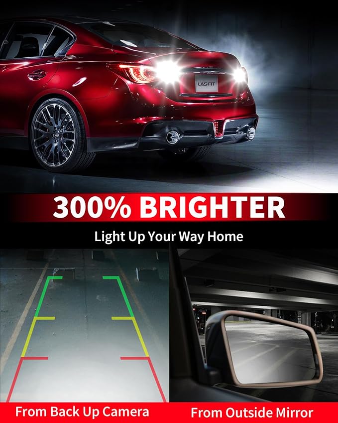 LASFIT 921 LED Bulb Reverse Light, 906 W16W 912 T15 LED, Non-polarity, 6000K White Bright Canbus Error Free, Back Up Light Replacement Cargo Lights for Car/Trunk, Pack of 2