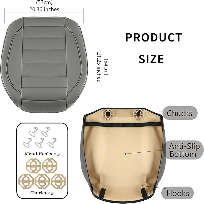 2 Pack Leather Front Car Seat Covers,Bottom Seat Covers for Cars,Driver Car Seat Cover,Luxury Seat Protectors,Waterproof,Anti-Slip,Full Wrap,for Most Vehicles,Sedan,Truck,SUV(Grey)