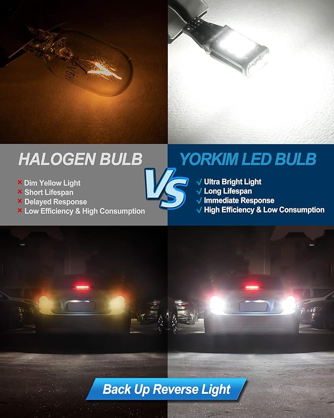 Yorkim 921 LED Bulb 6000K White 921 led reverse lights Bright 21-SMD 2835 Chips Error Free T15 led Backup Light Bulbs 906 904 902 W16W 912 lights for car, Pack of 2