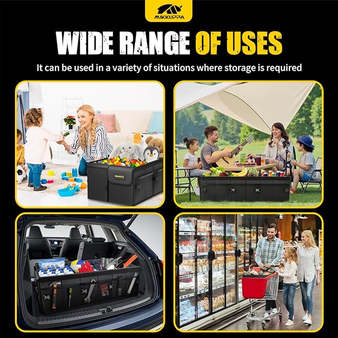 MIKKUPPA Car Trunk Organizer with Cooler - 95L Collapsible Trunk Organizer with Lid, Trunk Storage Organizers for SUV Truck Van with Adjustable Straps and Non Slip Bottom (Black, X-Large with Cooler)